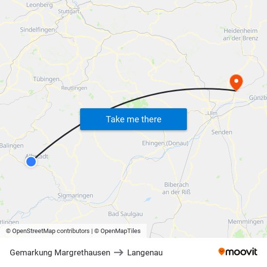 Gemarkung Margrethausen to Langenau map