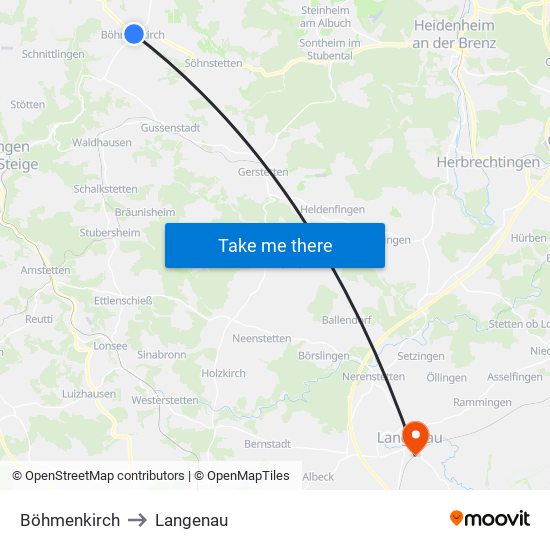 Böhmenkirch to Langenau map