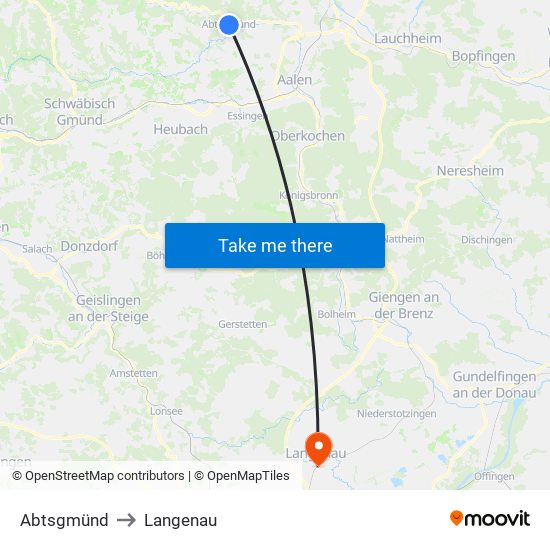 Abtsgmünd to Langenau map