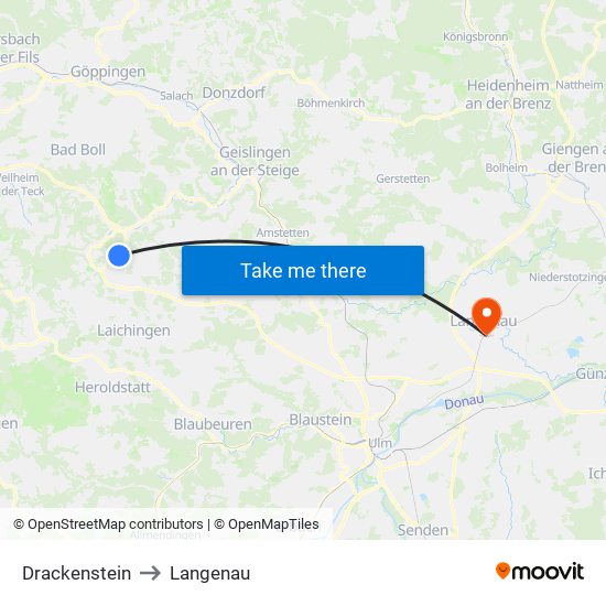 Drackenstein to Langenau map