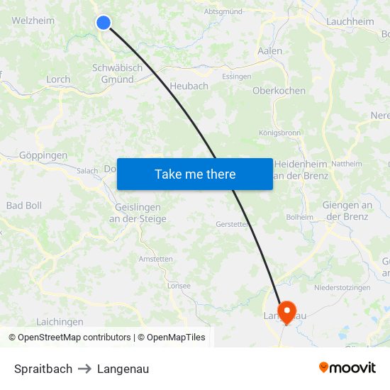 Spraitbach to Langenau map