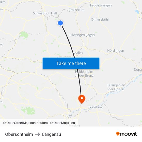 Obersontheim to Langenau map