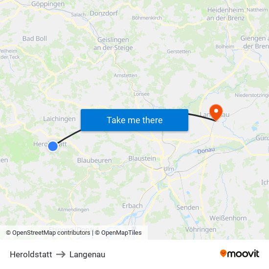 Heroldstatt to Langenau map