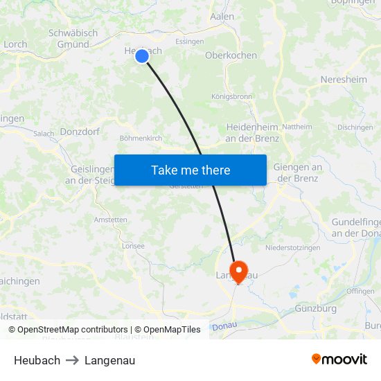 Heubach to Langenau map