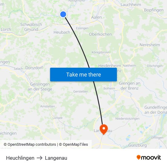 Heuchlingen to Langenau map