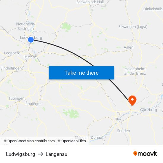 Ludwigsburg to Langenau map