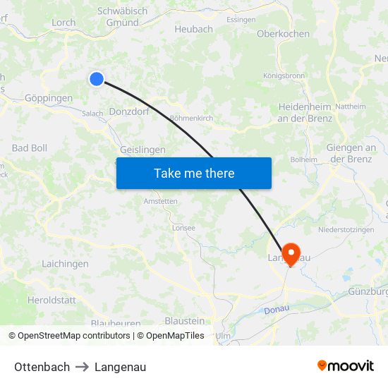 Ottenbach to Langenau map