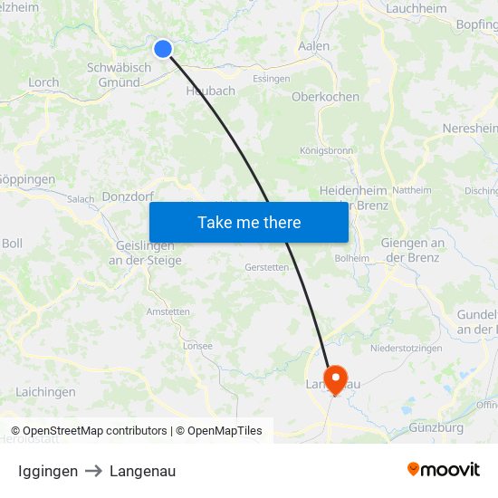 Iggingen to Langenau map