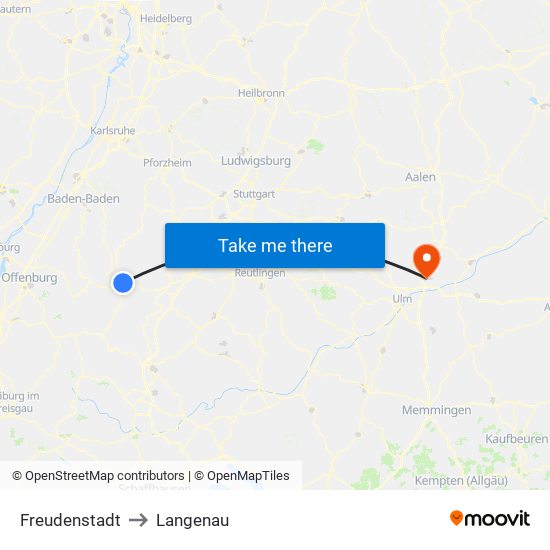 Freudenstadt to Langenau map