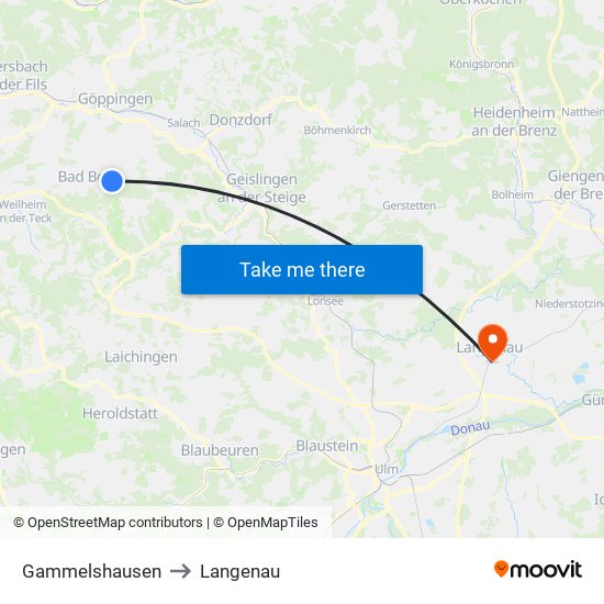 Gammelshausen to Langenau map