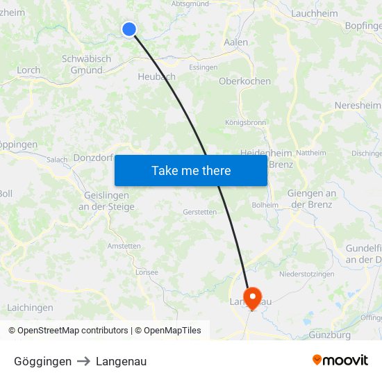 Göggingen to Langenau map
