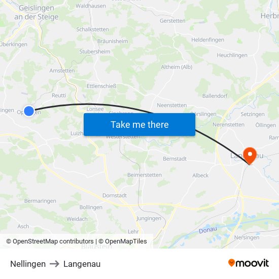 Nellingen to Langenau map