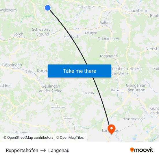 Ruppertshofen to Langenau map