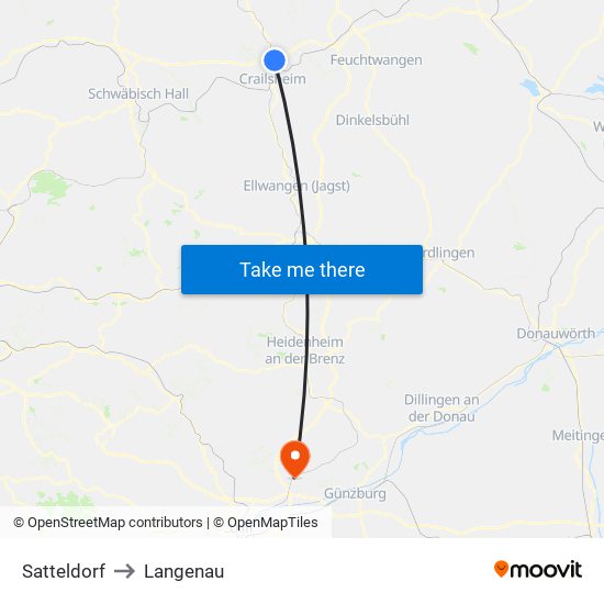 Satteldorf to Langenau map