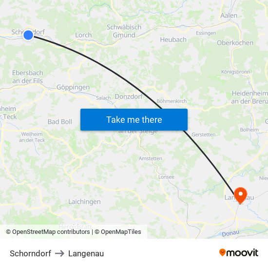 Schorndorf to Langenau map