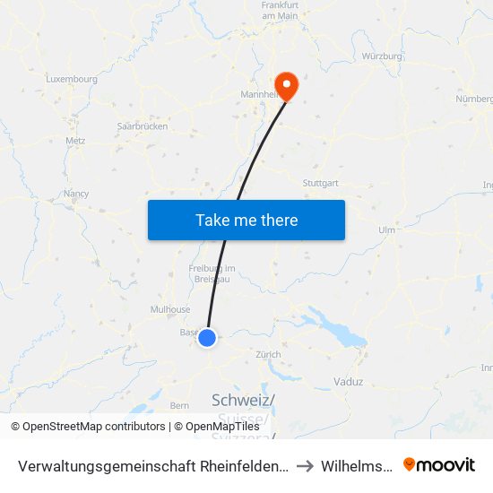 Verwaltungsgemeinschaft Rheinfelden (Baden) to Wilhelmsfeld map