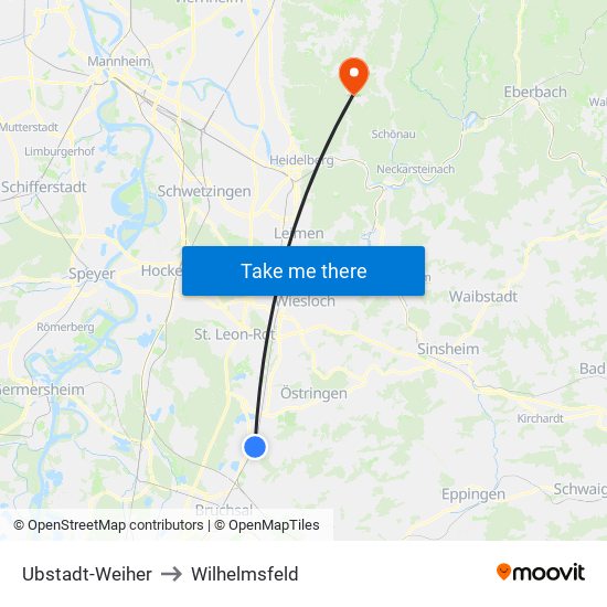Ubstadt-Weiher to Wilhelmsfeld map