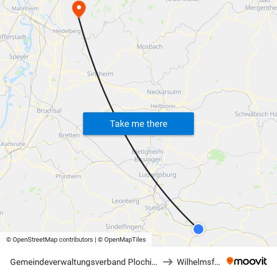 Gemeindeverwaltungsverband Plochingen to Wilhelmsfeld map