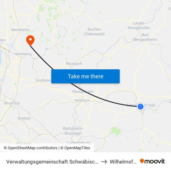 Verwaltungsgemeinschaft Schwäbisch Hall to Wilhelmsfeld map