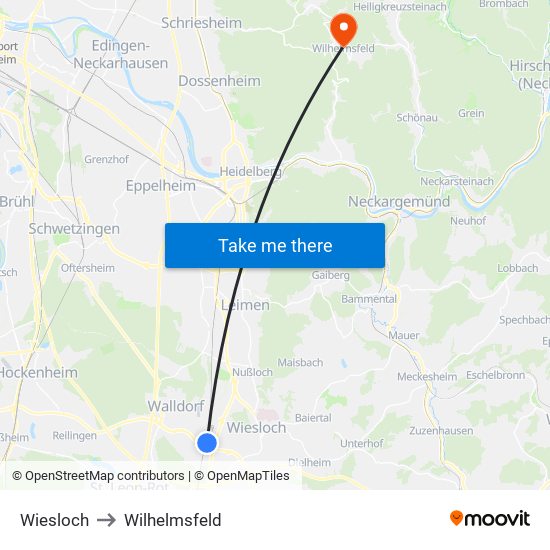 Wiesloch to Wilhelmsfeld map