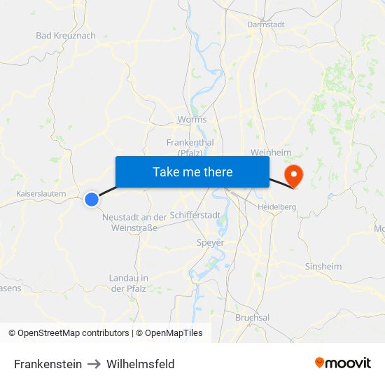 Frankenstein to Wilhelmsfeld map
