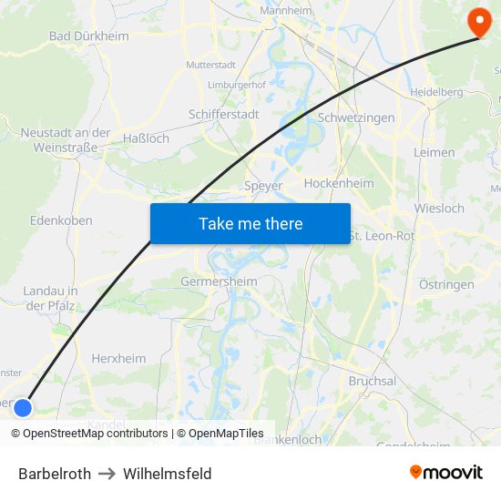 Barbelroth to Wilhelmsfeld map