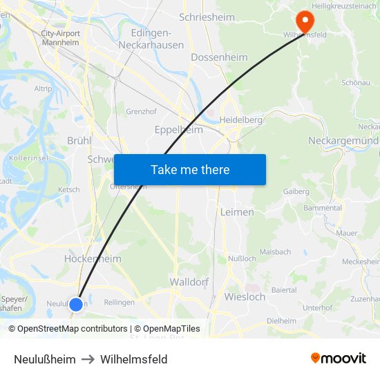 Neulußheim to Wilhelmsfeld map