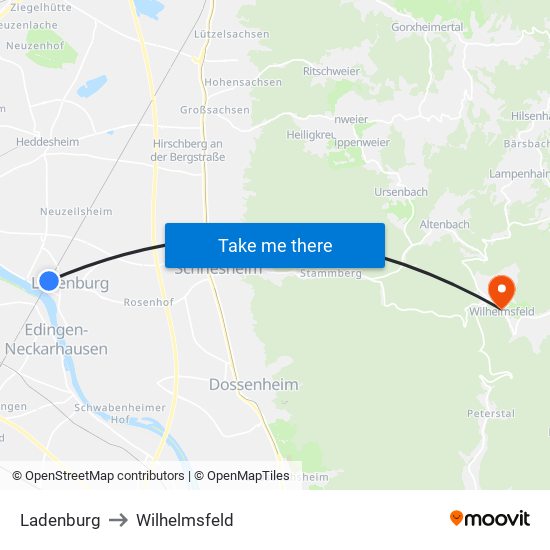 Ladenburg to Wilhelmsfeld map