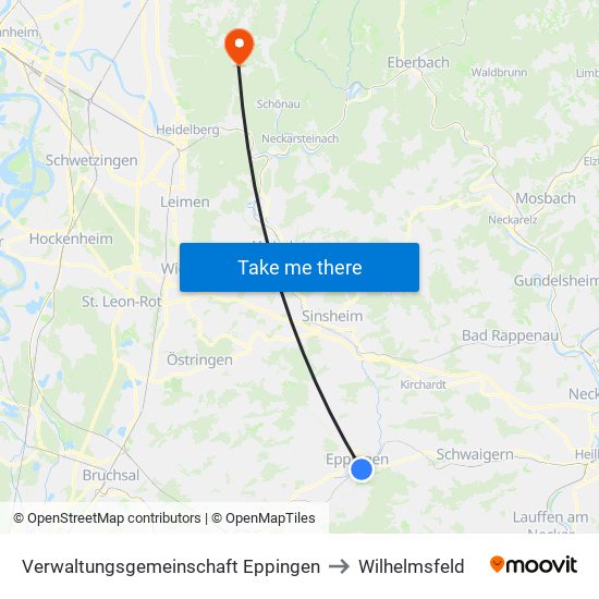 Verwaltungsgemeinschaft Eppingen to Wilhelmsfeld map