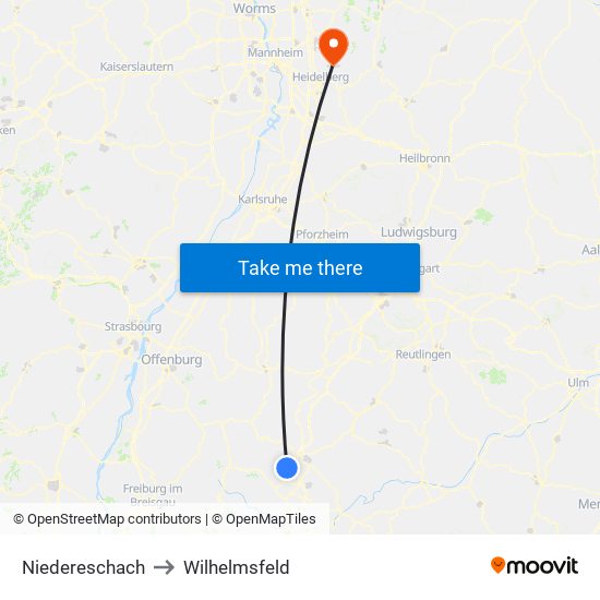 Niedereschach to Wilhelmsfeld map