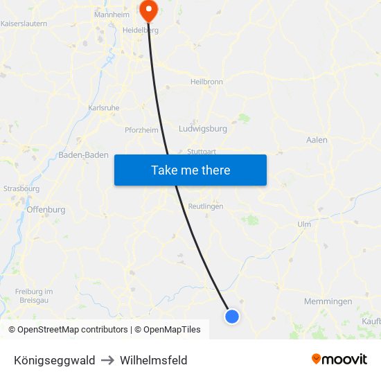 Königseggwald to Wilhelmsfeld map