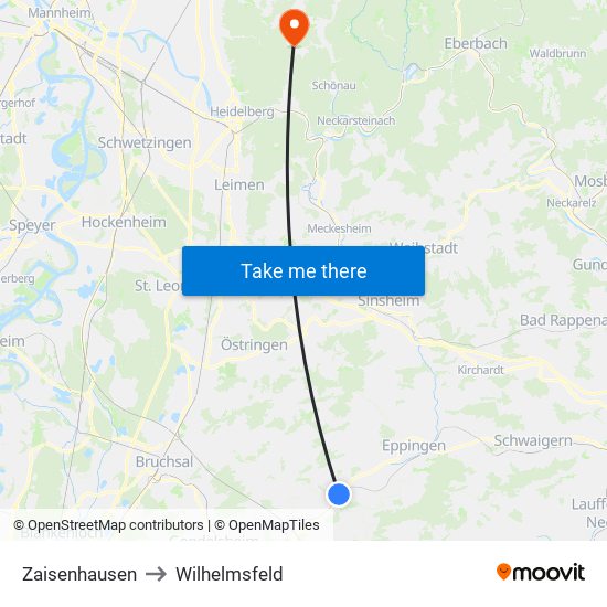 Zaisenhausen to Wilhelmsfeld map