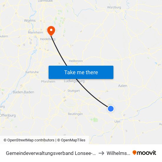 Gemeindeverwaltungsverband Lonsee-Amstetten to Wilhelmsfeld map