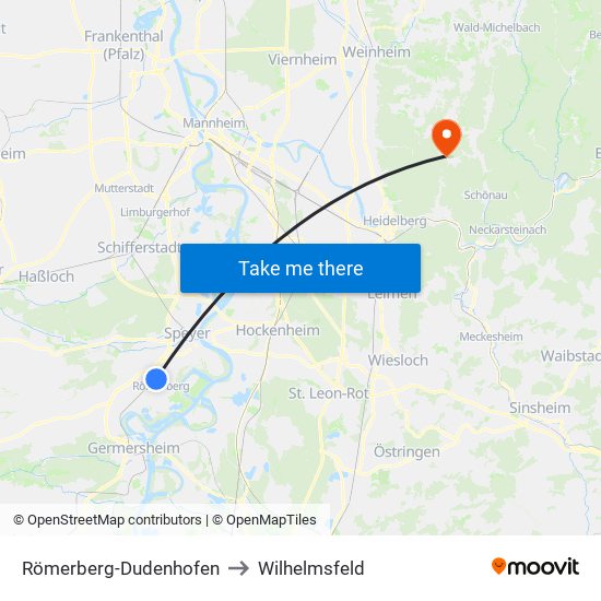 Römerberg-Dudenhofen to Wilhelmsfeld map