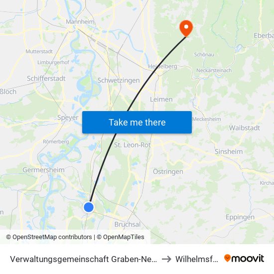 Verwaltungsgemeinschaft Graben-Neudorf to Wilhelmsfeld map