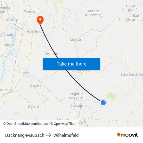 Backnang-Maubach to Wilhelmsfeld map