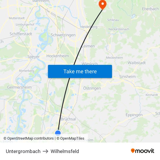 Untergrombach to Wilhelmsfeld map