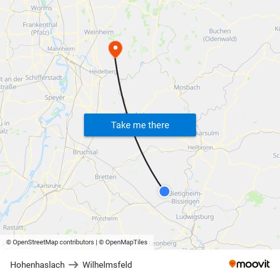 Hohenhaslach to Wilhelmsfeld map