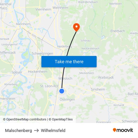 Malschenberg to Wilhelmsfeld map