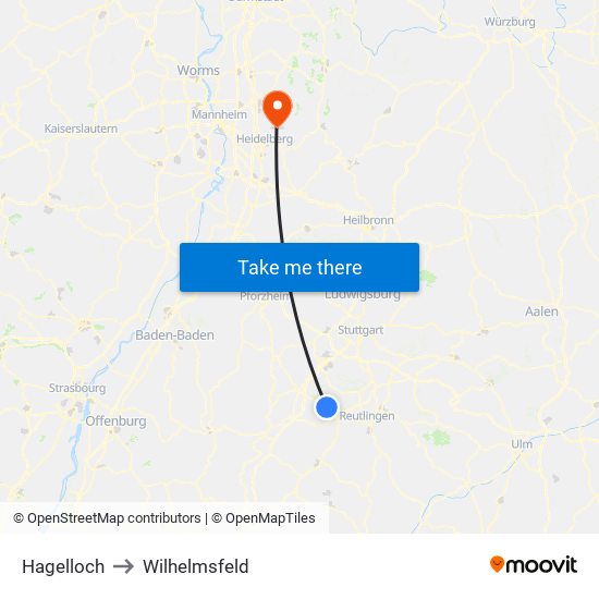 Hagelloch to Wilhelmsfeld map