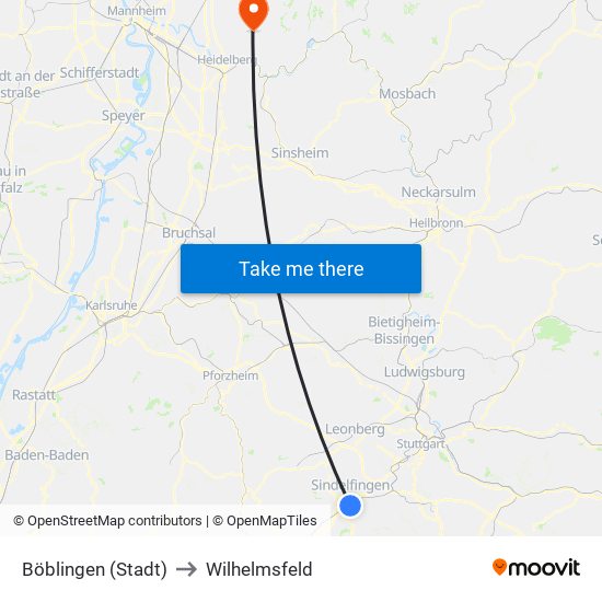 Böblingen (Stadt) to Wilhelmsfeld map