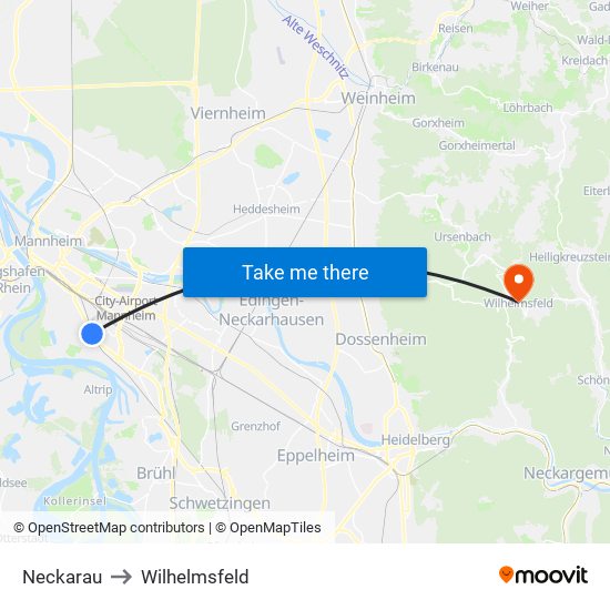 Neckarau to Wilhelmsfeld map