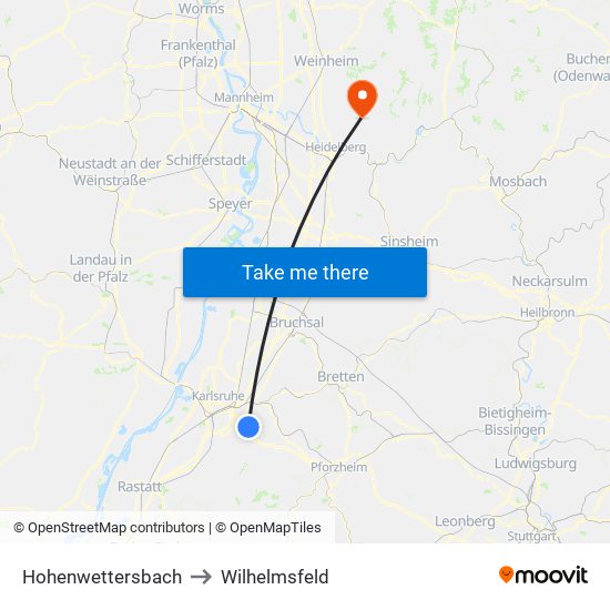 Hohenwettersbach to Wilhelmsfeld map