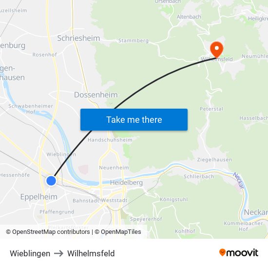 Wieblingen to Wilhelmsfeld map