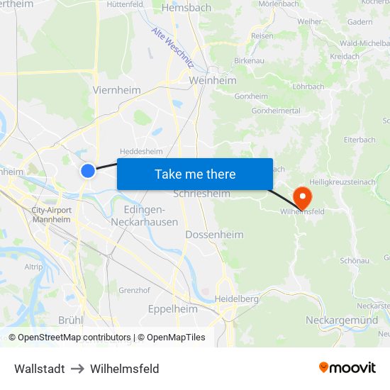 Wallstadt to Wilhelmsfeld map