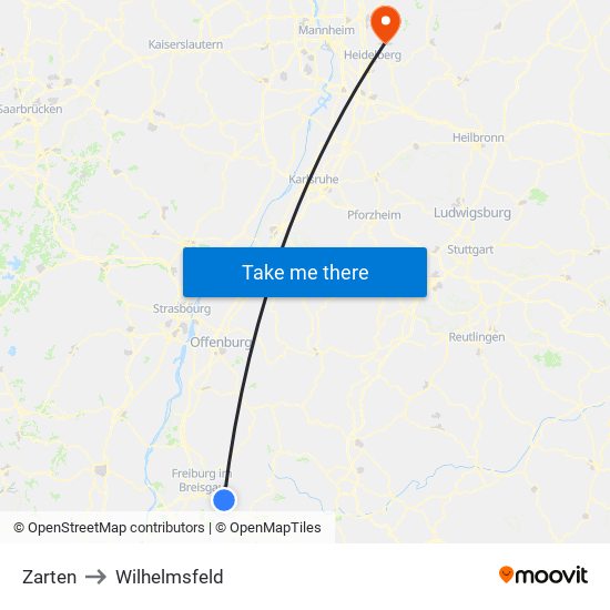 Zarten to Wilhelmsfeld map