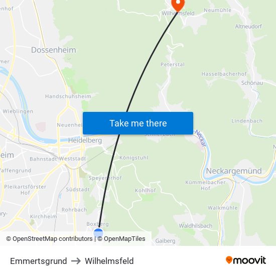 Emmertsgrund to Wilhelmsfeld map