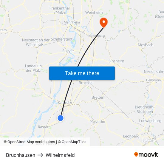 Bruchhausen to Wilhelmsfeld map