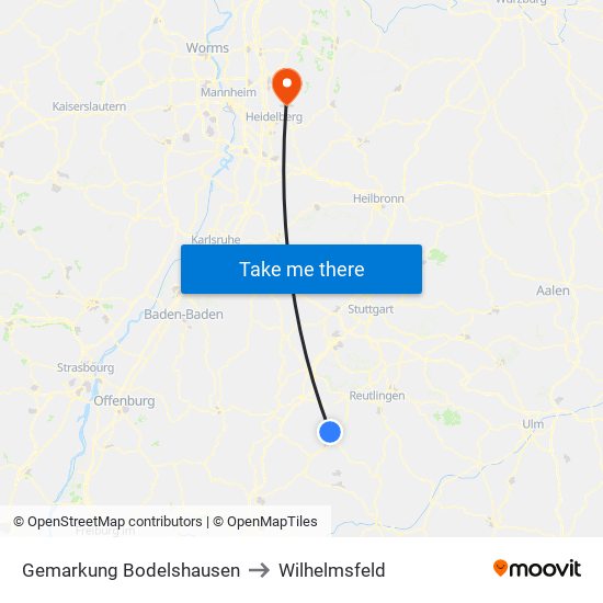 Gemarkung Bodelshausen to Wilhelmsfeld map