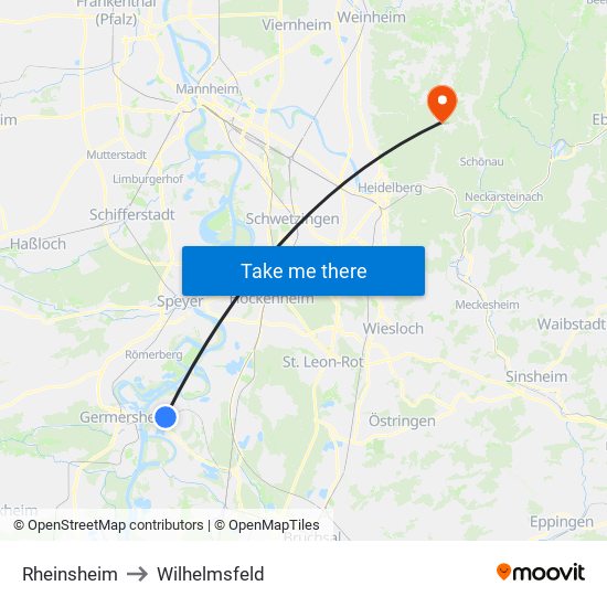 Rheinsheim to Wilhelmsfeld map